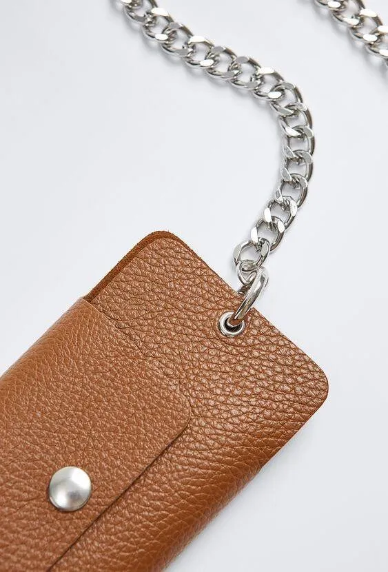 NWT  100% Leather Chain Trim Phone Case Brown - Image 4