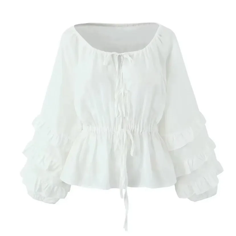 Pink Ripple Women's Ruffle Boho Top Size M Blouse Balloon Sleeves Festival White Size M - Image 4