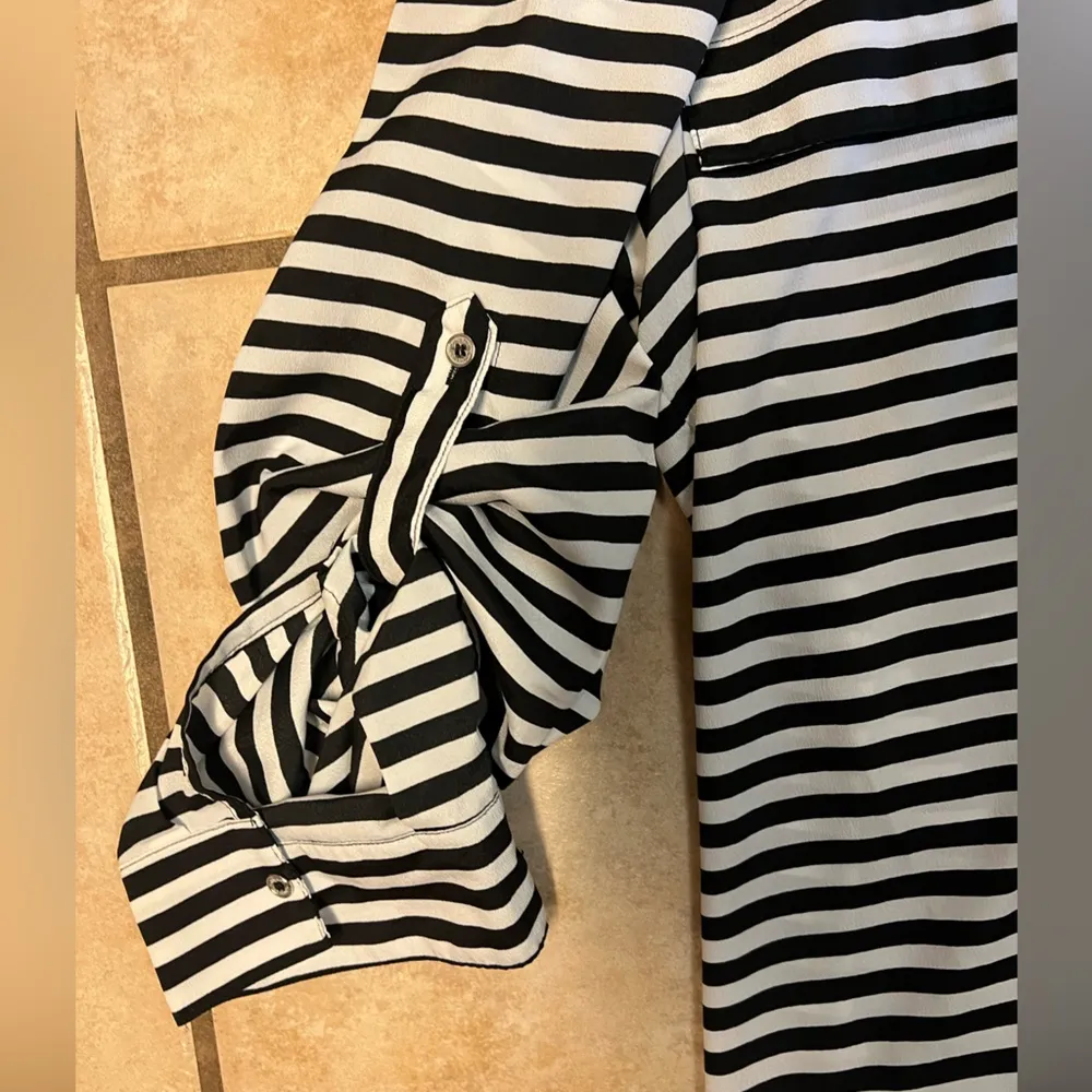 Womens Calvin Klein black white stripe blouse - Image 6