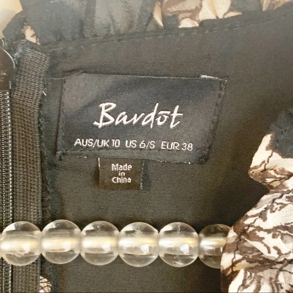 Bardot Size‎ 6 Black Tan Floral Romantic Long Bubble Sleeve Wrap Dress - Image 6