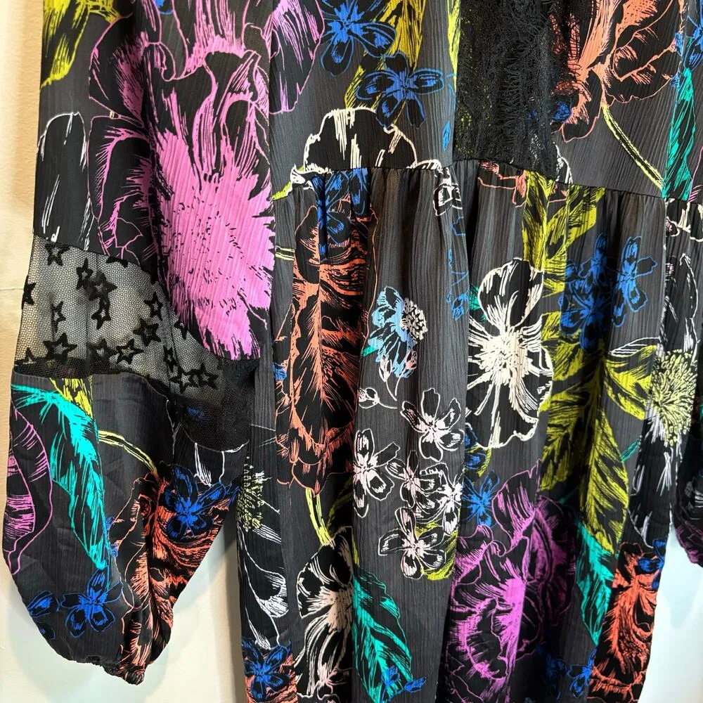 Guess Y2K Bright Floral & Sheer Star Print Babydoll Style Dress - size XS - Image 4