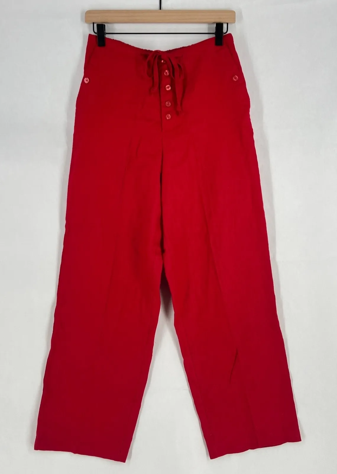 Real Comfort by Chadwick's Wide Leg Pant Womens 8 Red Linen High Rise Drawstring - Image 1