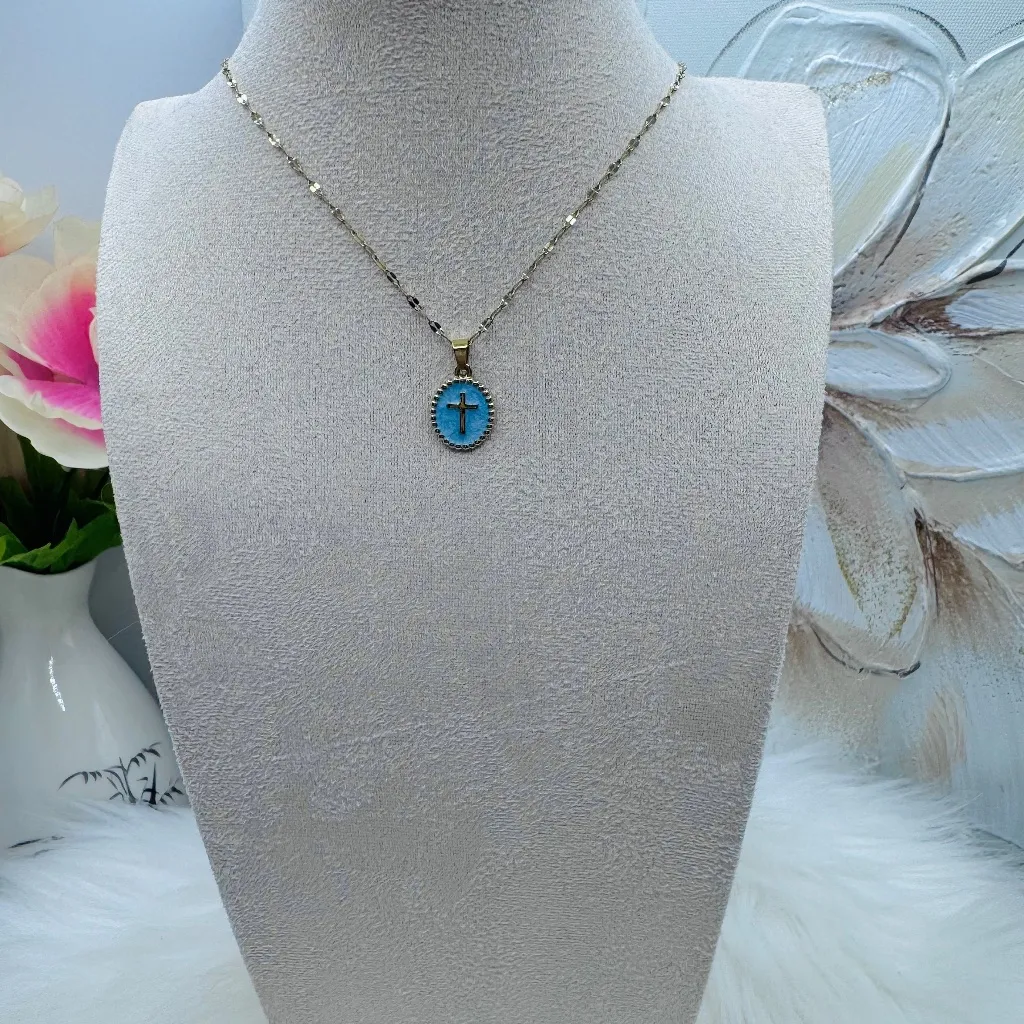 Cross Pendant Necklace Style Blue - Image 4
