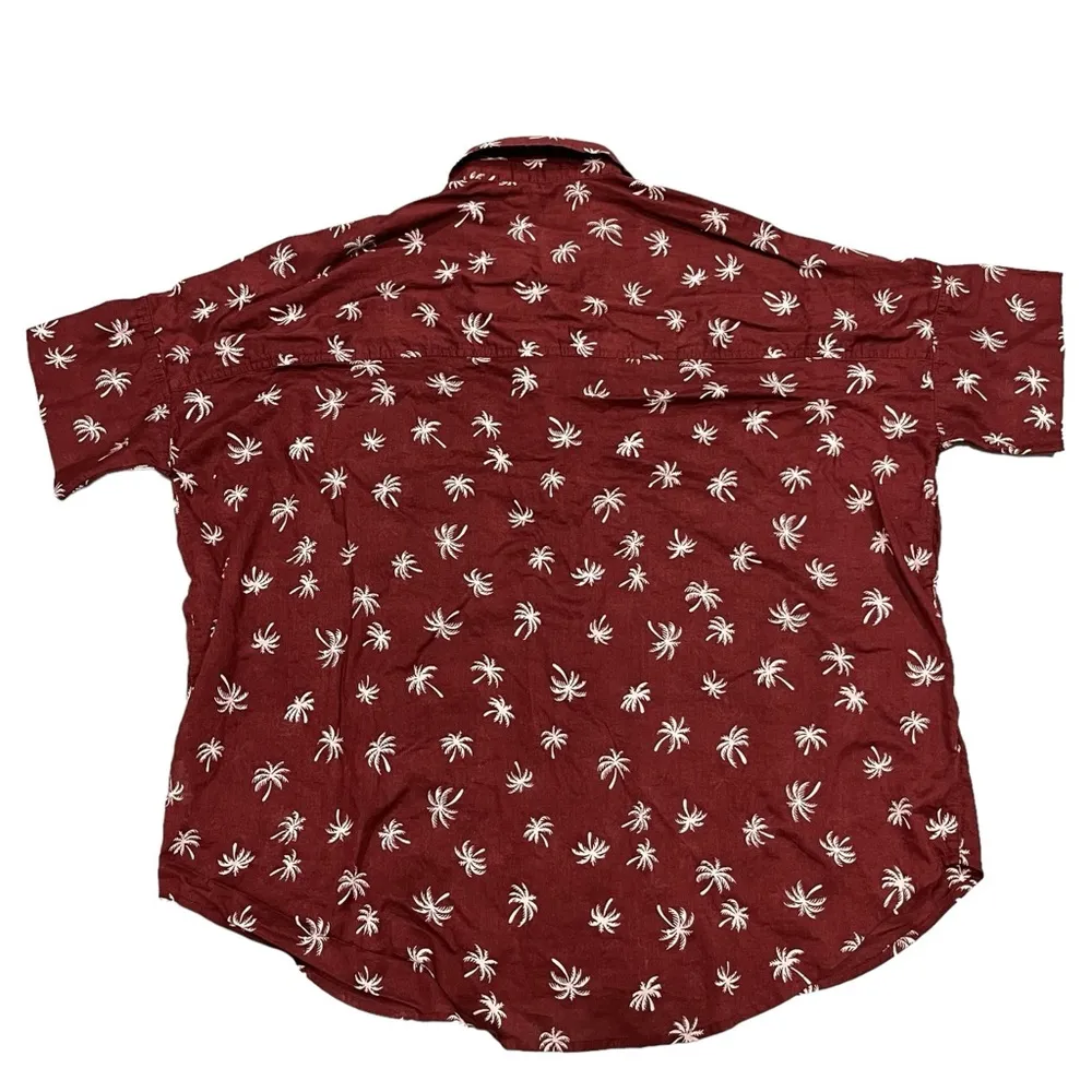 Madewell Maroon Palm Tree Courier Button Down Short Sleeve Top Shirt size Small - Image 6