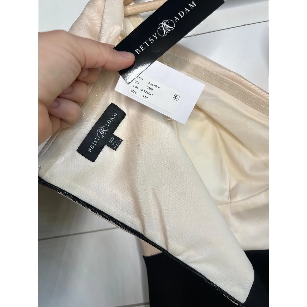 Betsy Adam Black Cream Off The Shoulder Maxi Ruched Evening Gown Dress Petite 14 - Image 14