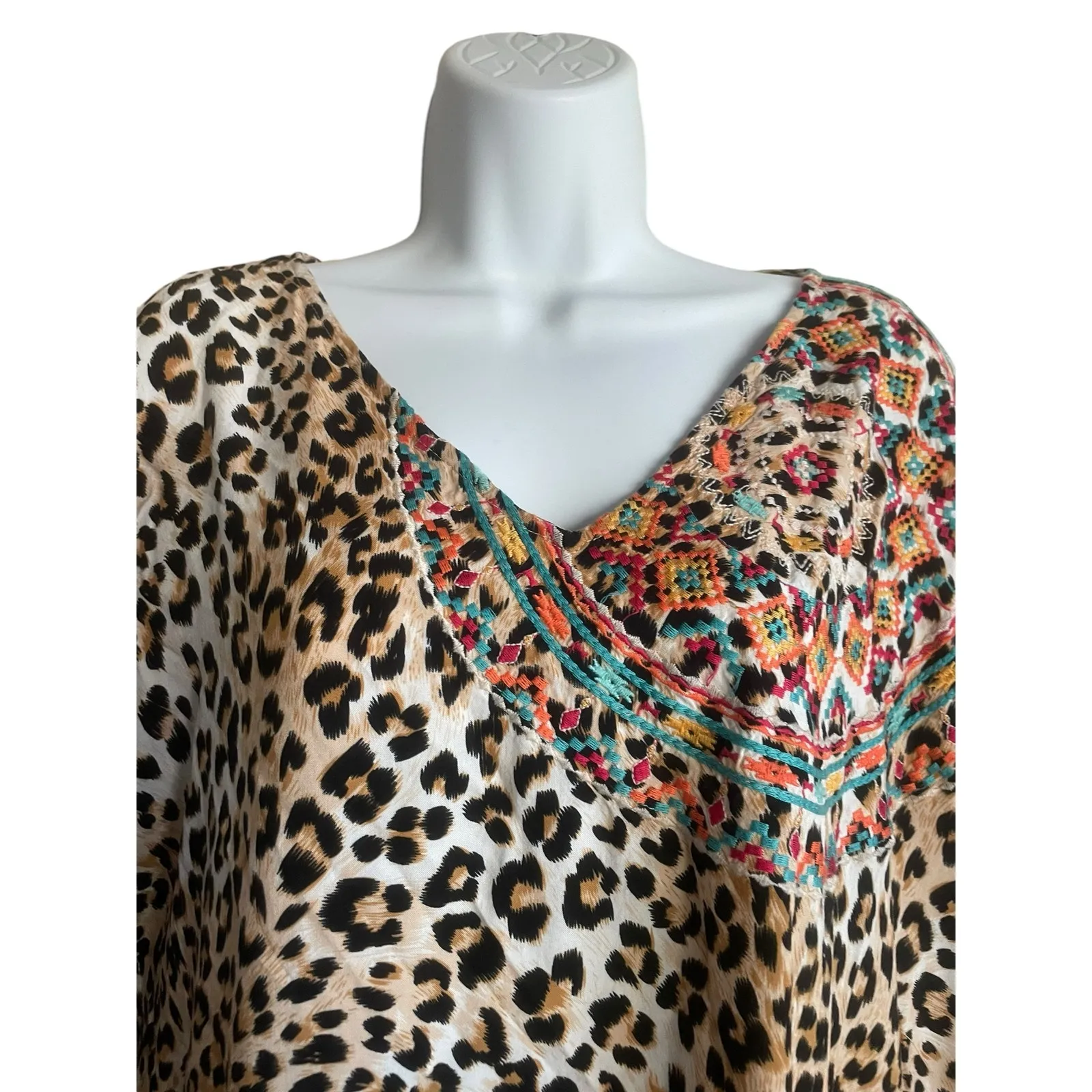 Savanna Jane Women Top S/M Leopard Print‎ Embroidered Southwest Boho Lagenlook - Image 13