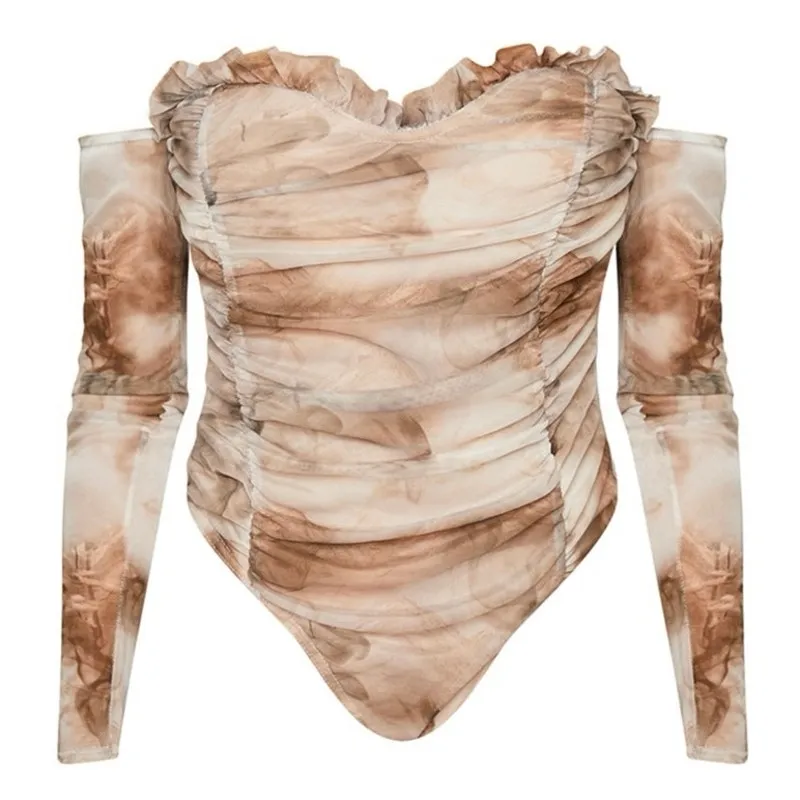 NWT PrettyLittleThing Bodysuit Womens 6 Pink Mesh Ruched Bardot Y2K Party - Image 3