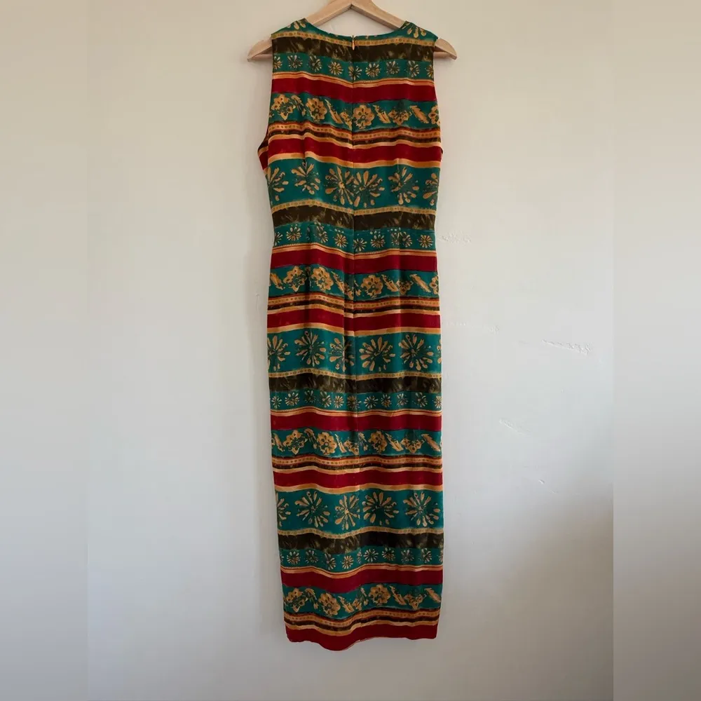 100% silk luxury vintage maxi dress sleeveless women autumn size 14 Red - Image 8