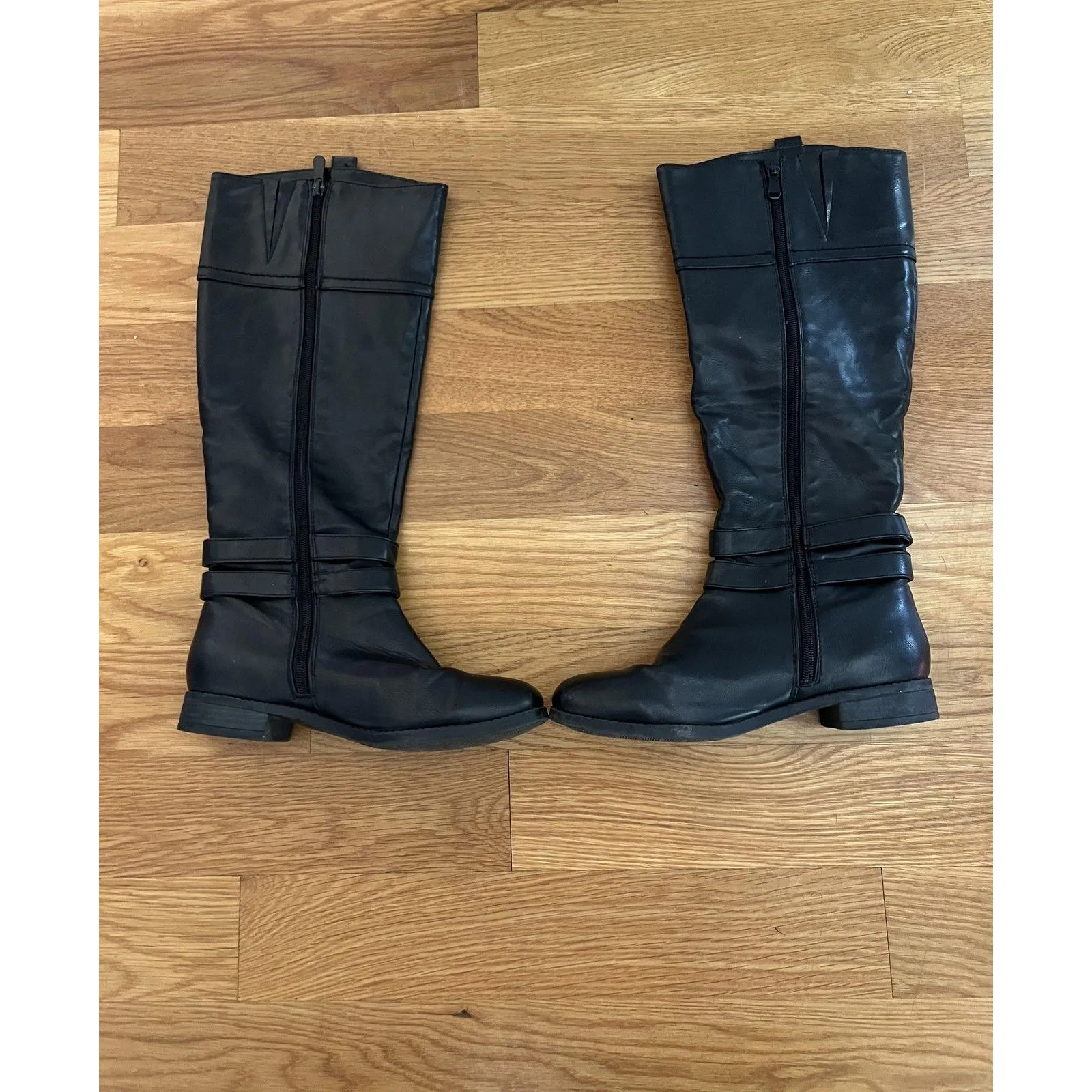 Toetos Diane Boots Womens Sz 7.5 Black Knee High Riding Buckle Zip Faux Leather - Image 2