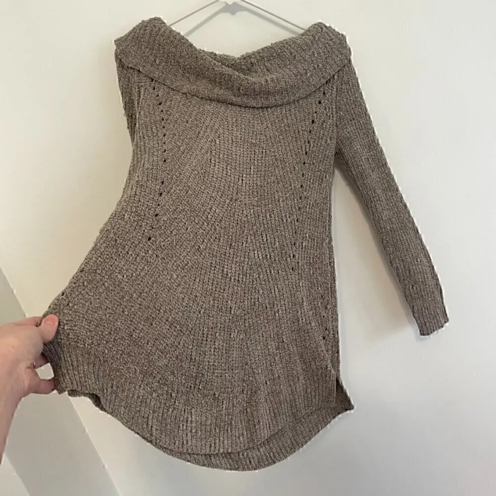 MOTH ANTHROPOLOGIE Lucerne Sweater Taupe Brown Cowl Neck / Off Shoulder Chenille - Image 14