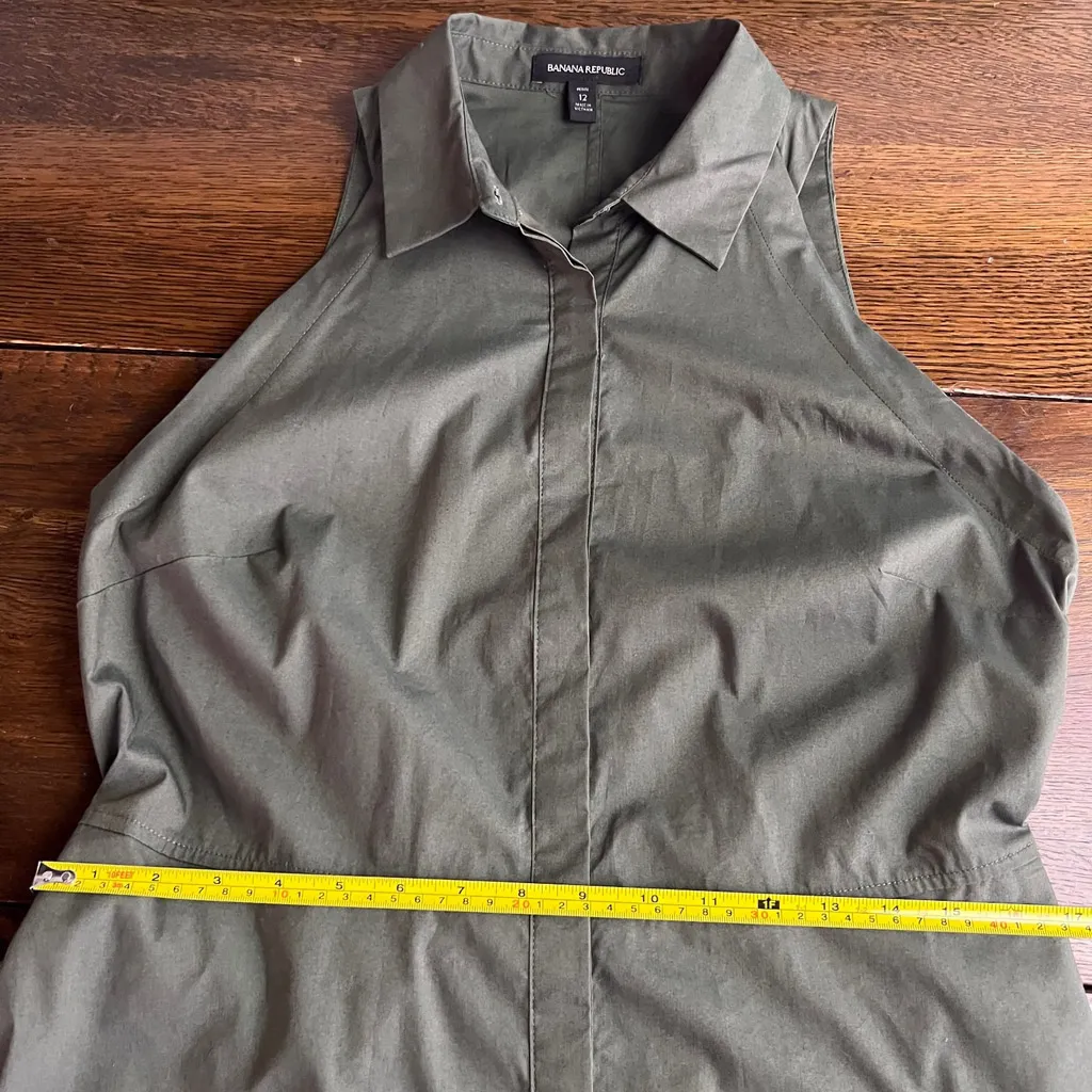 Banana Republic Army Green Olive Button Down Cotton Hi Low Pocket Shirt Dress - Image 12