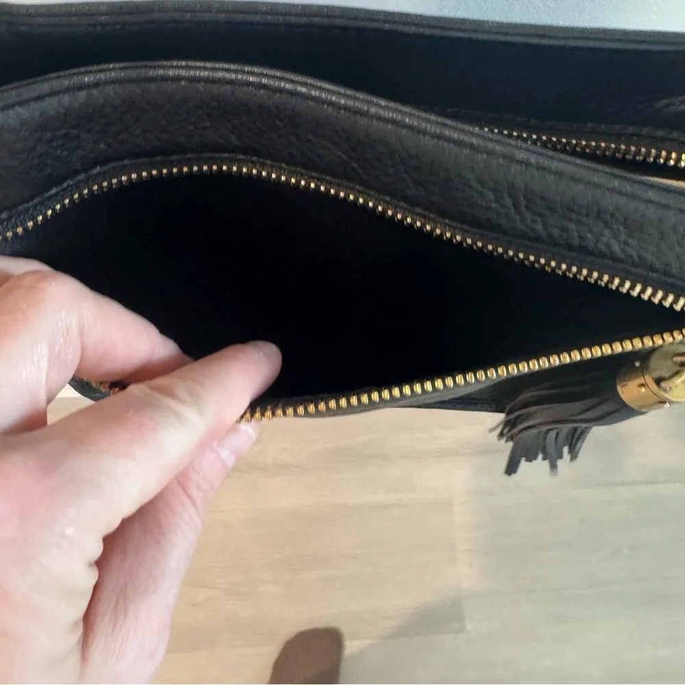 Henri Bendel Black Leather Dylan Tassel Mini Messenger Bag with Cole Haan Strap - Image 6