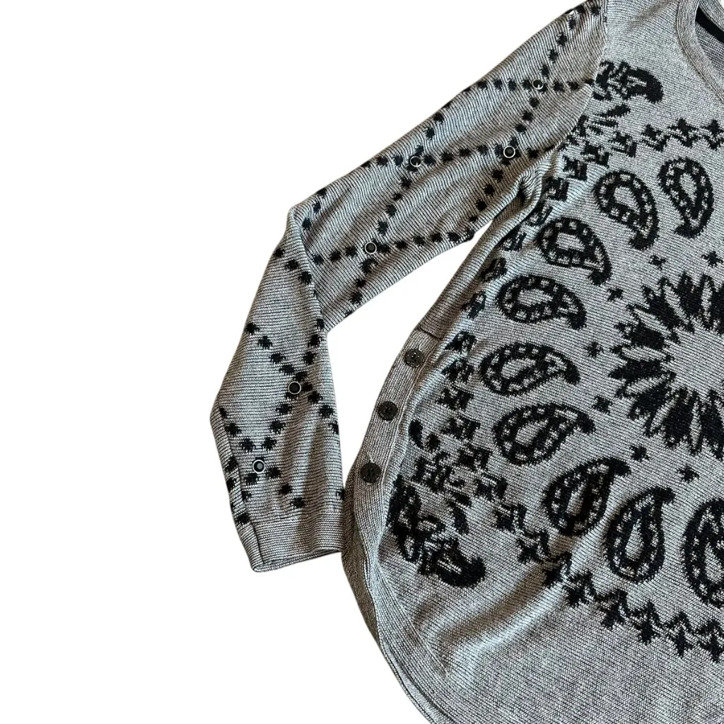 Desigual Grey Pullover Sweater Bohemian Print Stud Stretch Wool Blend Sz Medium - Image 3