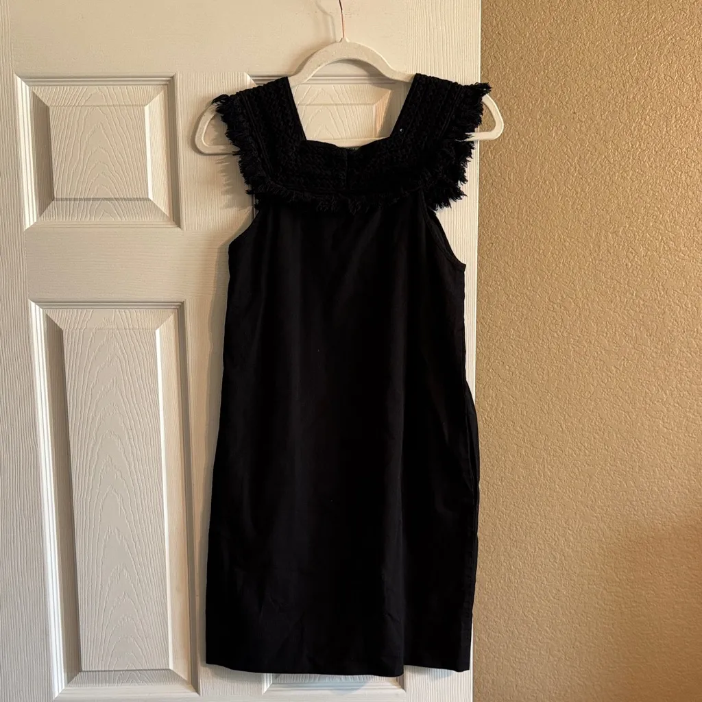 Madewell Black Fringed Neckline Mini Dress - Image 3