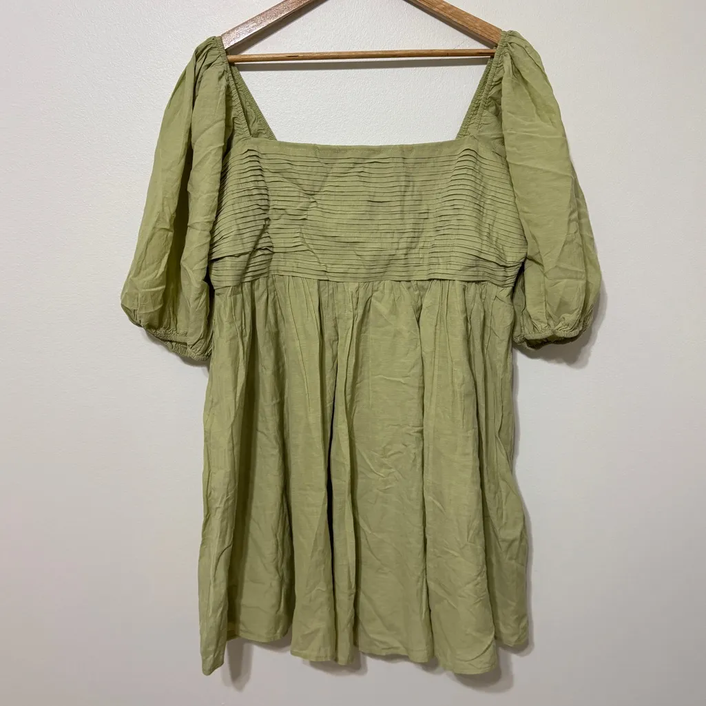 Abercrombie & Fitch Emerson Mini Dress Size XL Poplin Puff Sleeve Green Ruched - Image 2