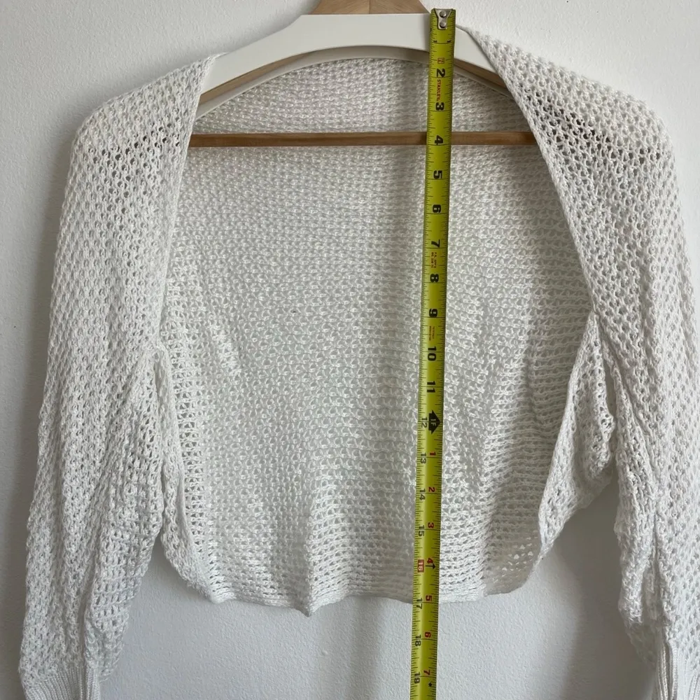 Crochet Open Front Crop Cardigan Mesh Bolero Knit Top White Size undefined - Image 4