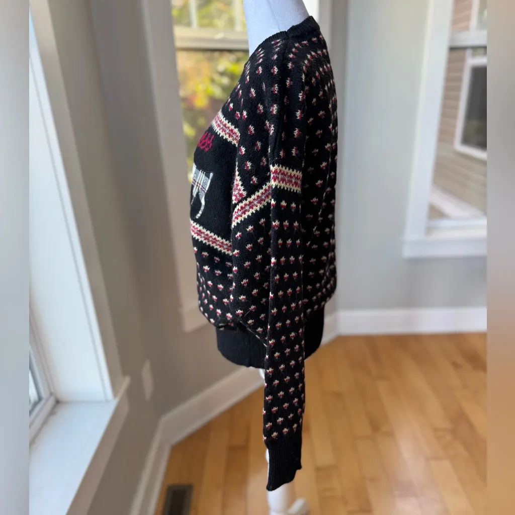 Vintage Susan Bristol Black Reindeer Plaid Wool Christmas Sweater Sz 38 Medium - Image 4