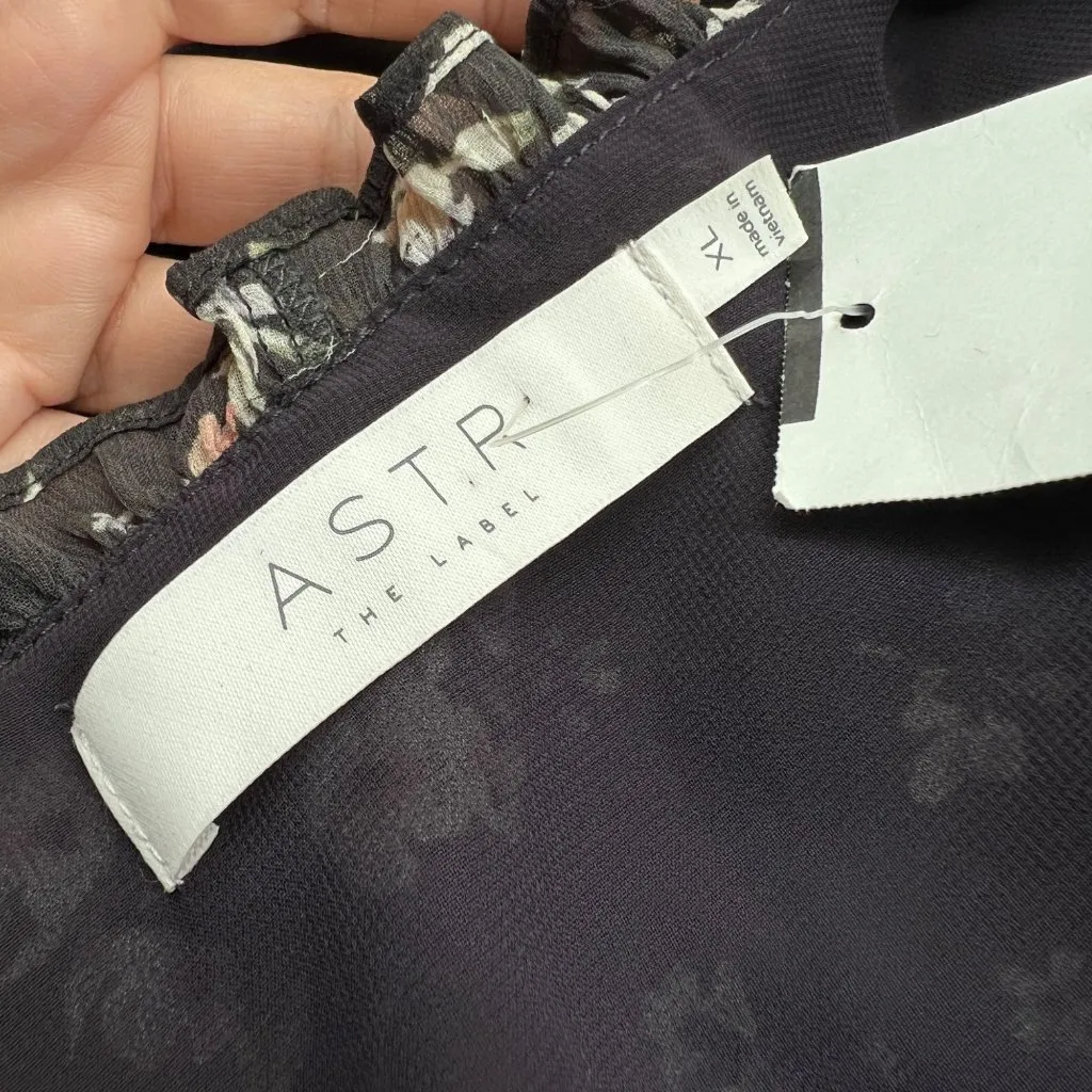 ASTR The Label Floral Ruffle Peplum Blouse Sheer Sleeves V-Neck Gray Size XL NWT - Image 8