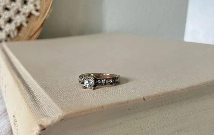 Round Diamond Silver Studded Band Ring Vintage “Rochelle” Engagement Promise Jewelry - Image 4