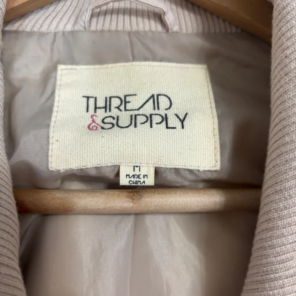 Thread & Supply Motorcycle Jacket Womens M Cream Faux Leather Zip Moto Biker Size M - Image 7