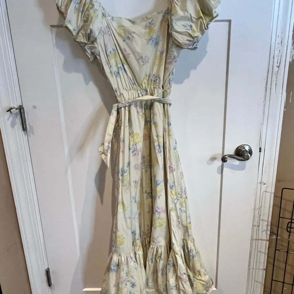 LoveShackFancy For Estelle Puff Sleeve Dress Yellow Floral Cottage Size 2 - Image 6
