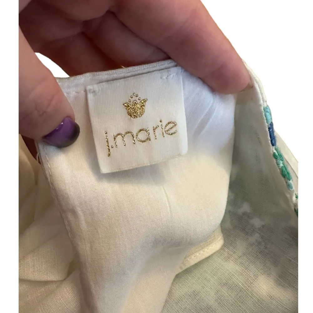 James Ascher White with Turquoise Cerulean Blue Flutter Sleeve Embroidered o - Image 5