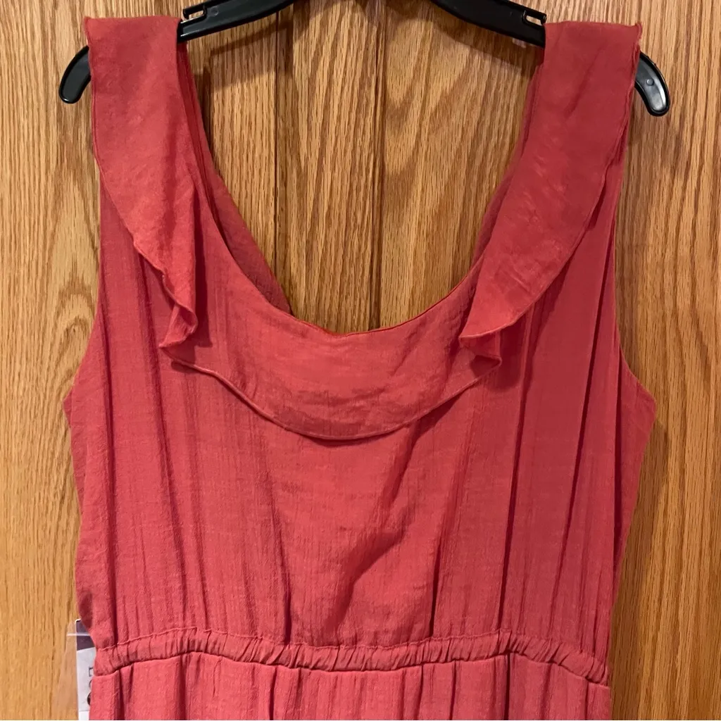 Luxology Sleeveless Ruffle Tie Waist High Low Hem Midi Dress Coral Size‎ Medium - Image 13