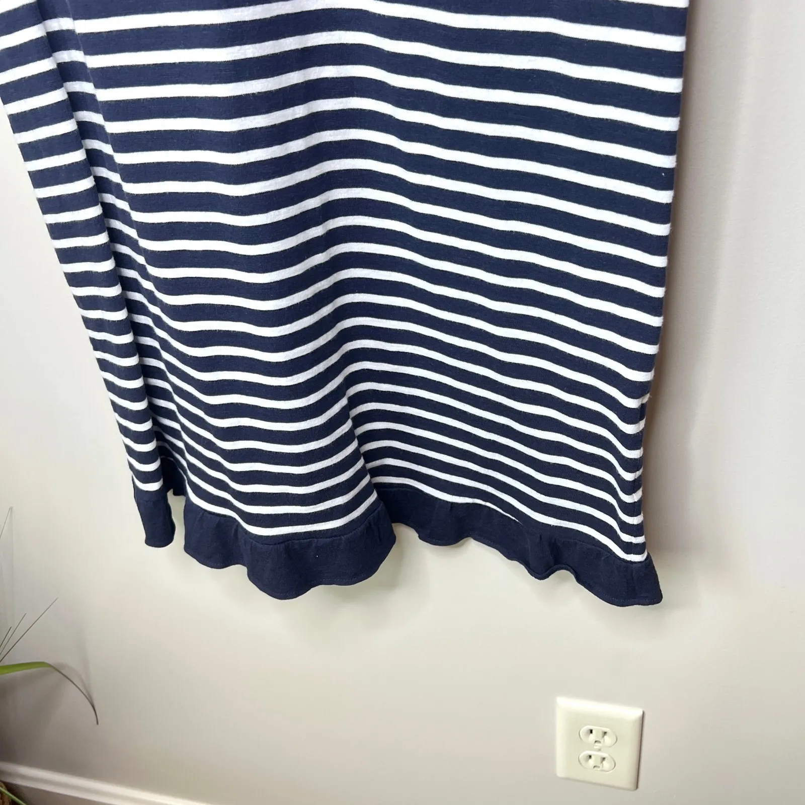 Boden Emily‎ Jersey Ruffle Cotton Dress Size 8 Navy White Striped Blue - Image 4