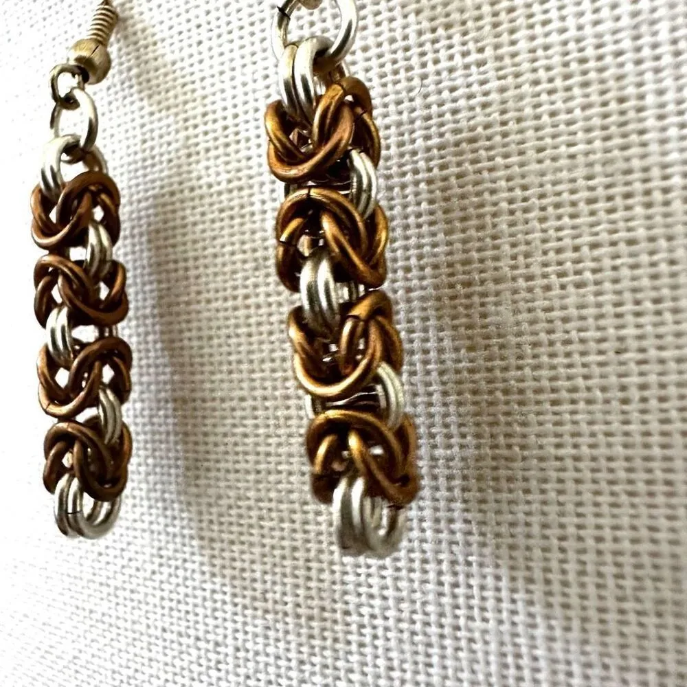Silver and gold tone chain drop earrings - Image 2