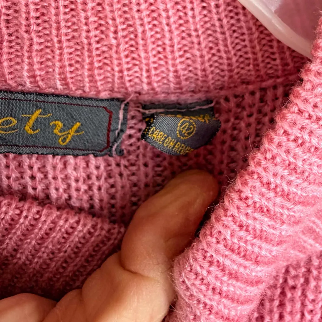 Society Coral Pink Chunky Knit Cropped Sweater Mock Neck Oversized Y2K L/XL - Image 3