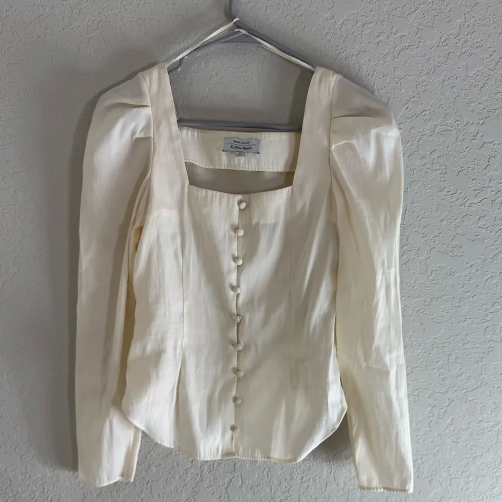 & Other Stories Cream Square Neck Button-Up Blouse Size 0 - Image 2