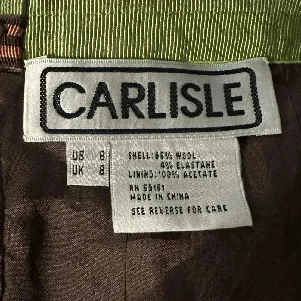 Vintage Carlisle Felicity Wool Brown Orange Plaid Ruffle Pencil Skirt Size 6 - Image 6