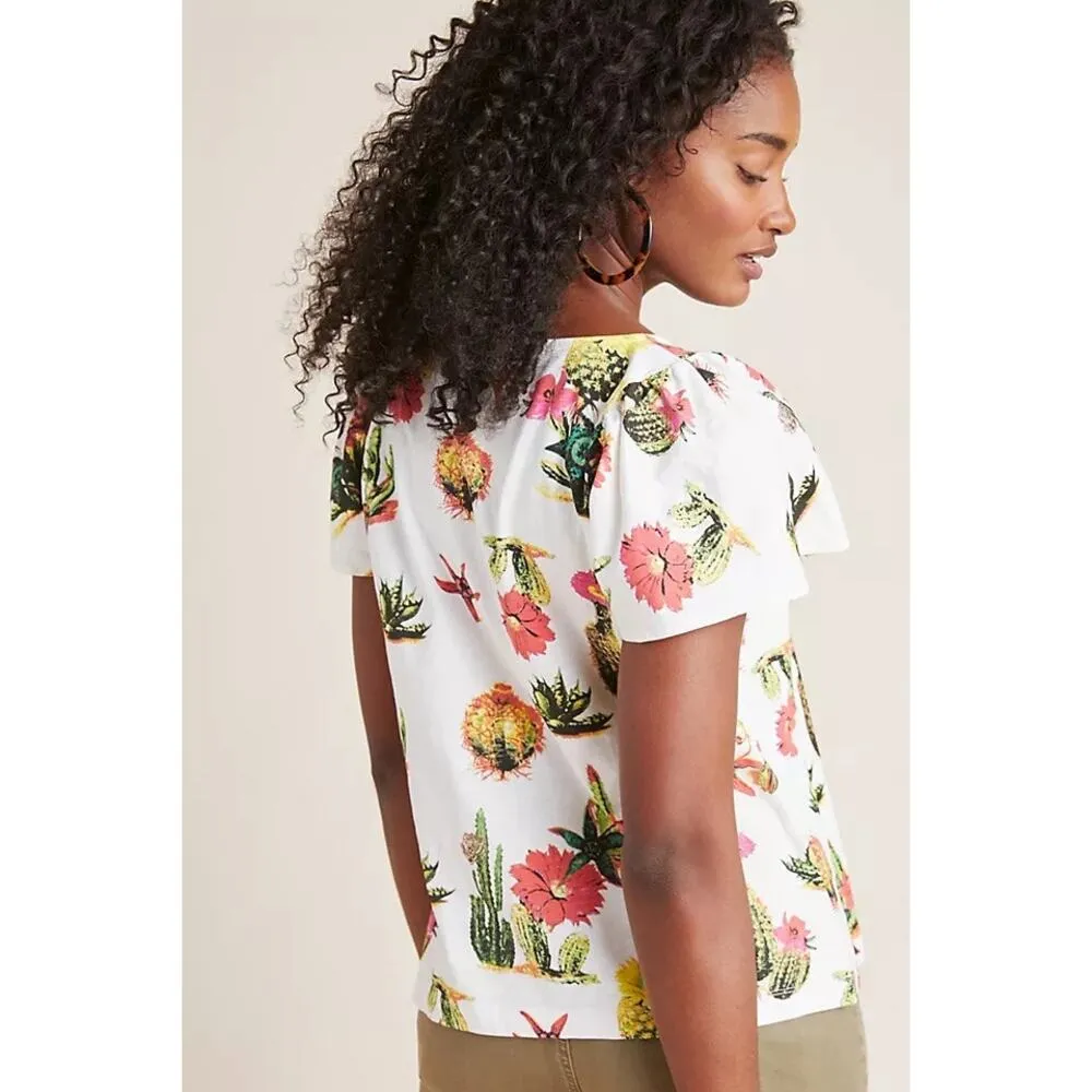Anthropologie Eva Franco Cactus Tee Women's Blouse Top Shirt S Cacti Succulent - Image 9