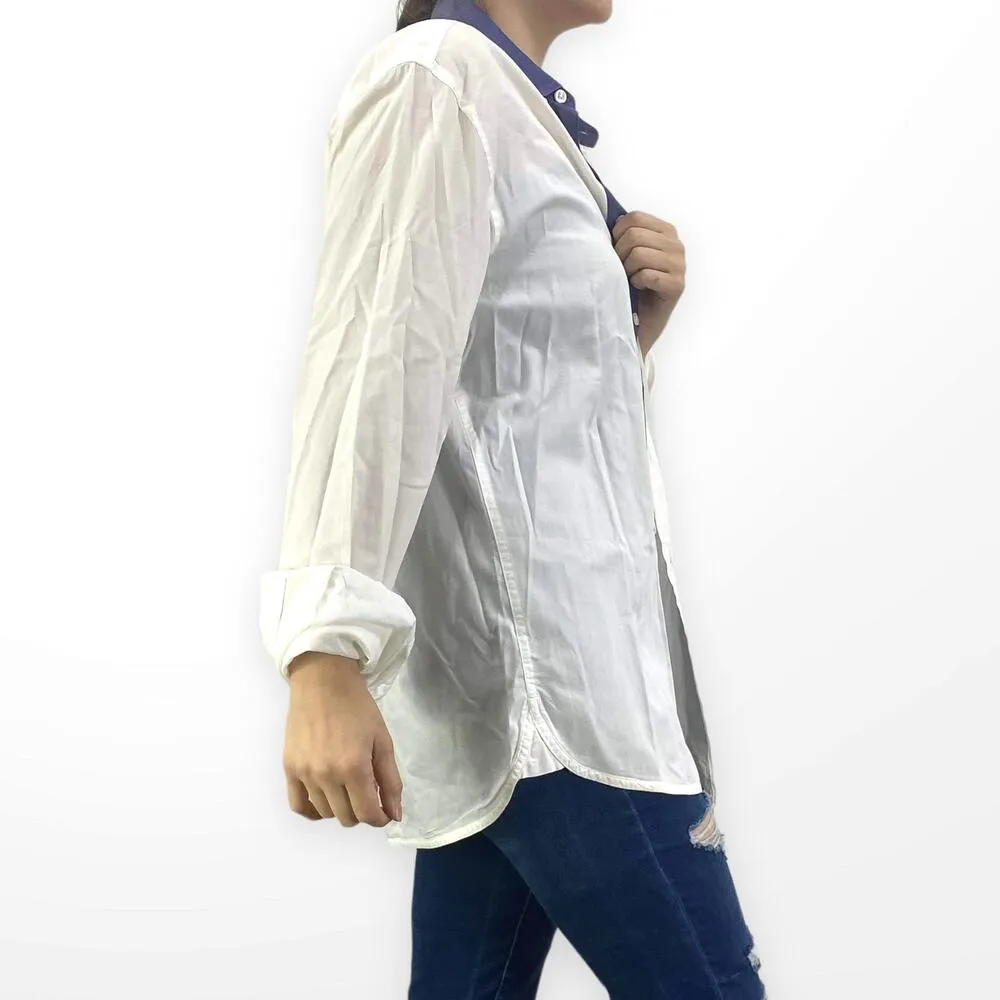 00s ARMANI EXCHANGE Vintage Cream Blue Contrast Collar Button Up Shirt - Image 2