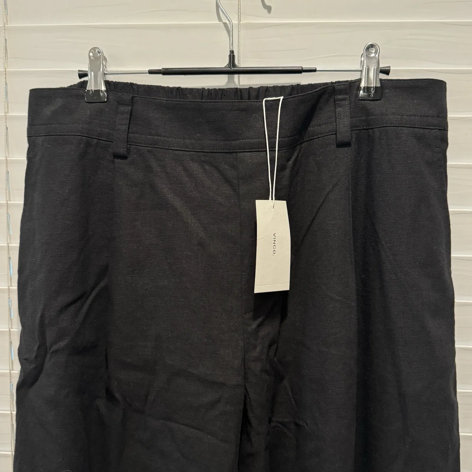 NEW VINCE Women's L Linen Blend Black Wide Leg Pleated Elastic PullOn Pants $325 - Image 4