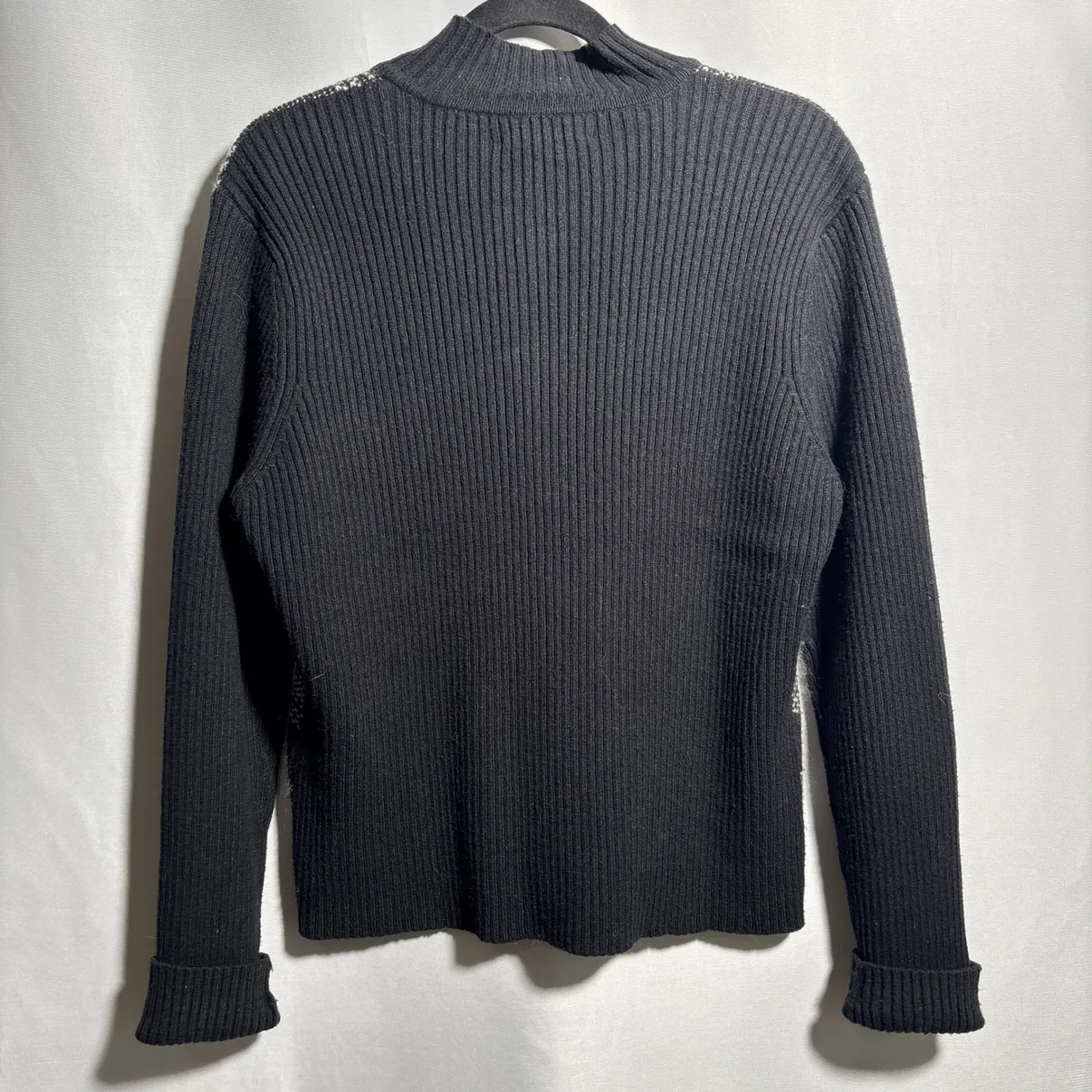 Pendleton Womens Black White Plaid Zip Up Sweater M Silk Angora Cashmere Wool - Image 2