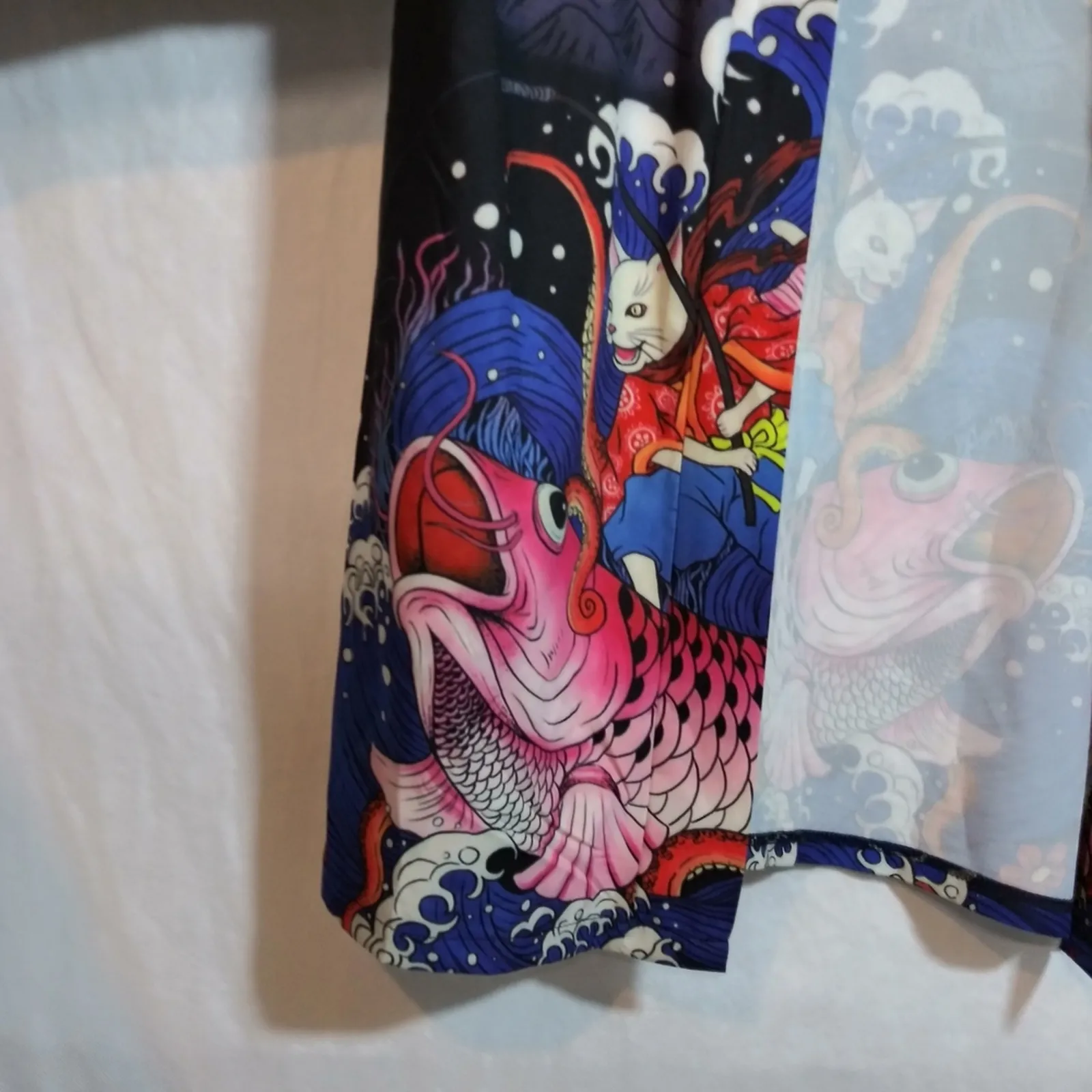 Lei Meng 5 Cats Kimono Kaiwami Koi Cover Up Size OS Black - Image 4