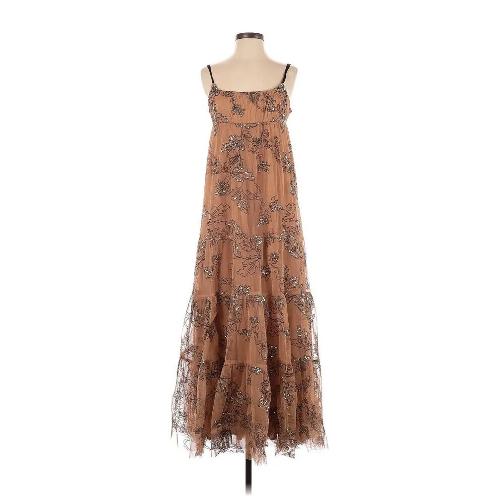 NWT by Anthropologie Petite Sequined Tulle Maeve Maxi in Neutral Tank Dress MP - Image 6