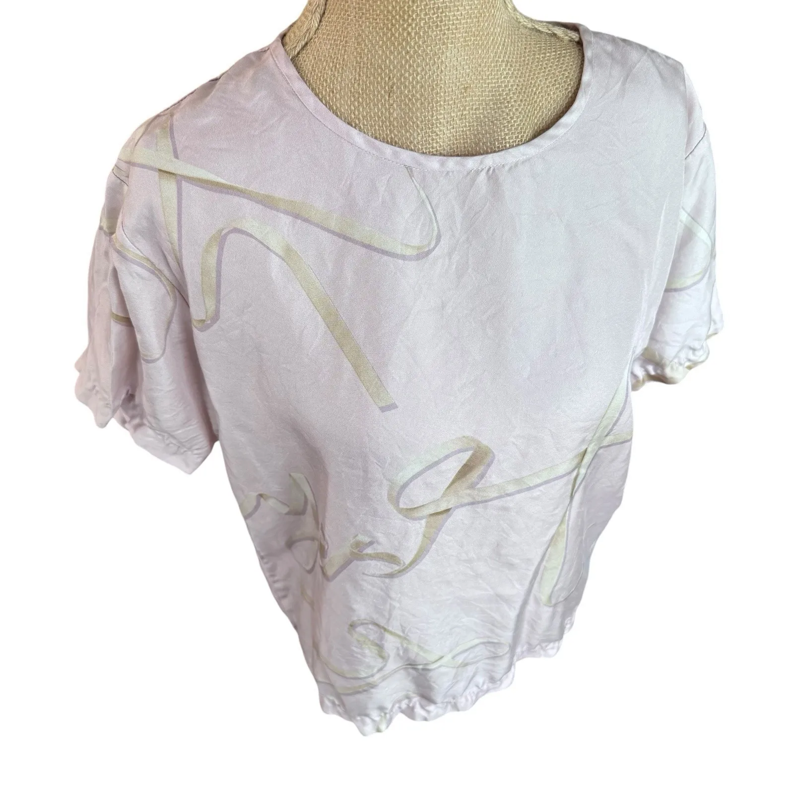 Cynthia‎ Rowley 100% Silk Ribbon Print Short Sleeve Luxury Lightweight Blouse S - Image 2