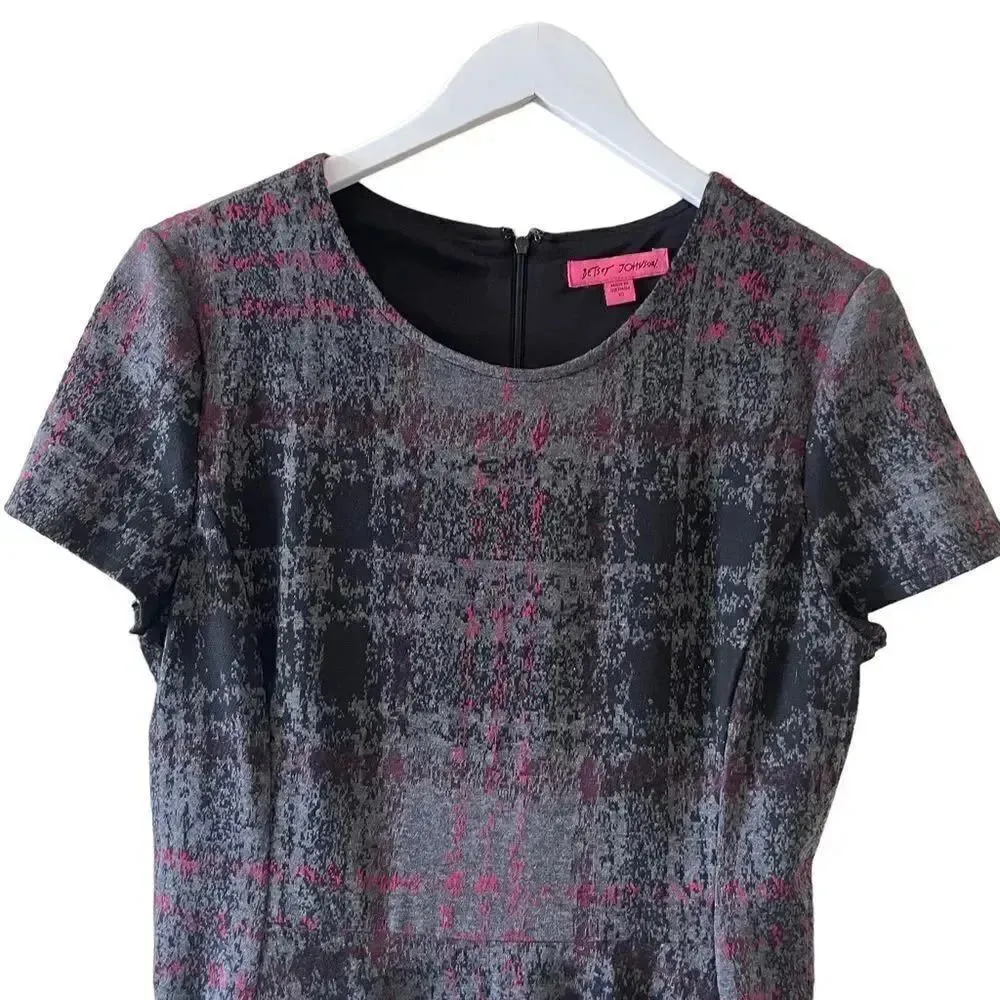 Betsey Johnson  Lined Print Ponte Fit & Flare Burgundy Gray Plaid SZ 10 - Image 6