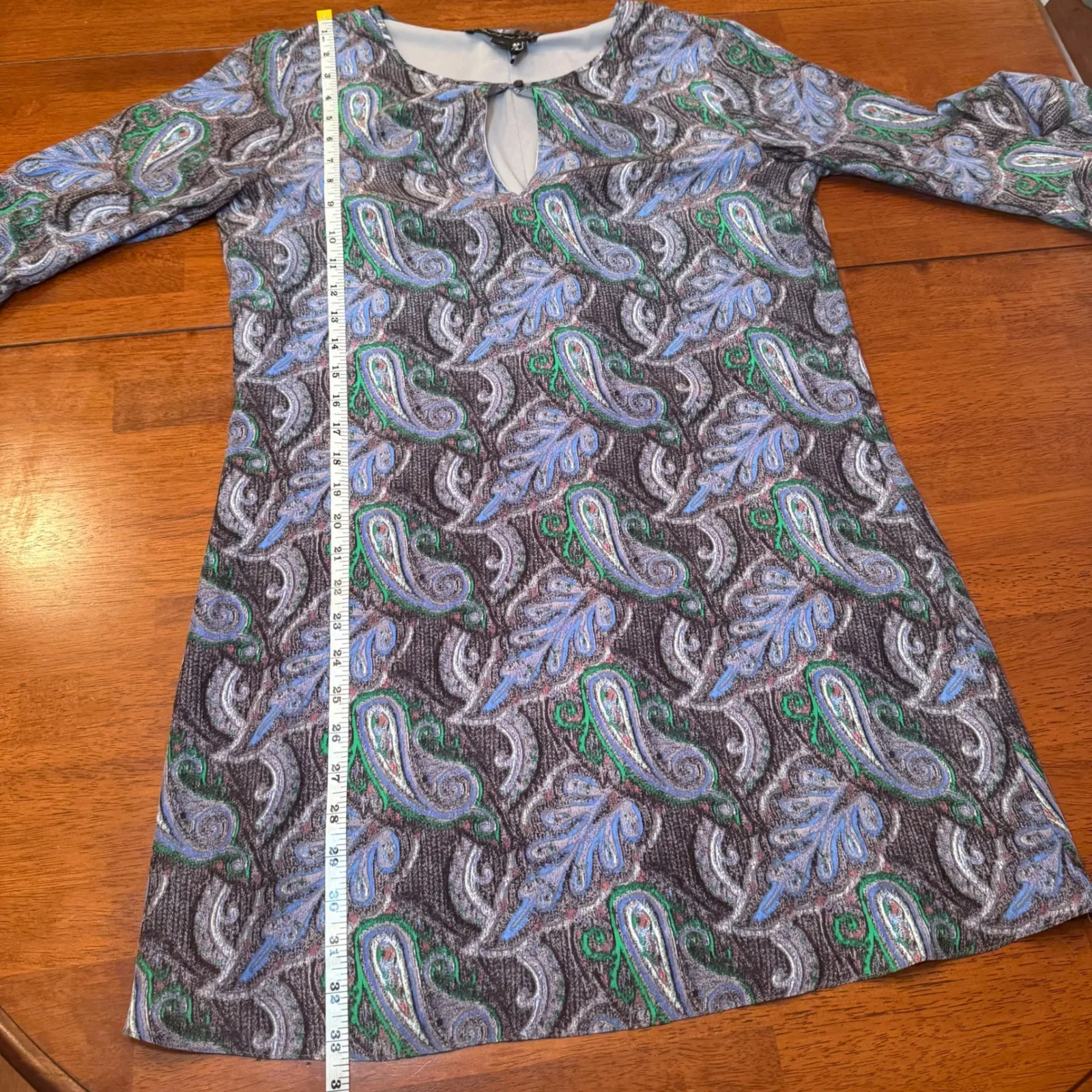 Elizabeth and James Silk Bell‎ Sleeve Dress Paisley Blue Green Size Small - Image 7