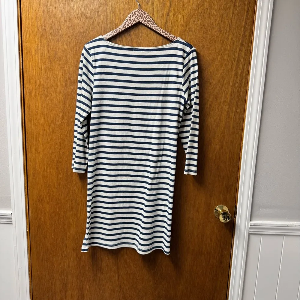 Lake Pajamas Breton Stripes 3/4 Sleeve Mini Dress Navy Blue White Medium M - Image 11