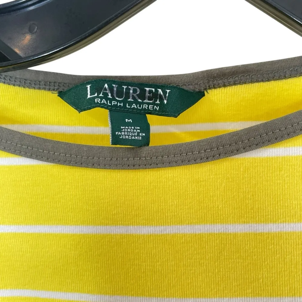 Lauren Ralph Lauren Boatneck Cuffed Sleeve T-Shirt Yellow Striped M - Image 8