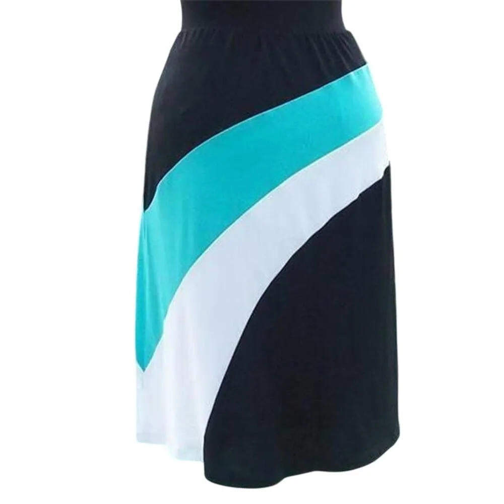 Cache Stretch Color Block Lined Skirt Black White Teal New NWT $118 Matte Jersey - Image 2