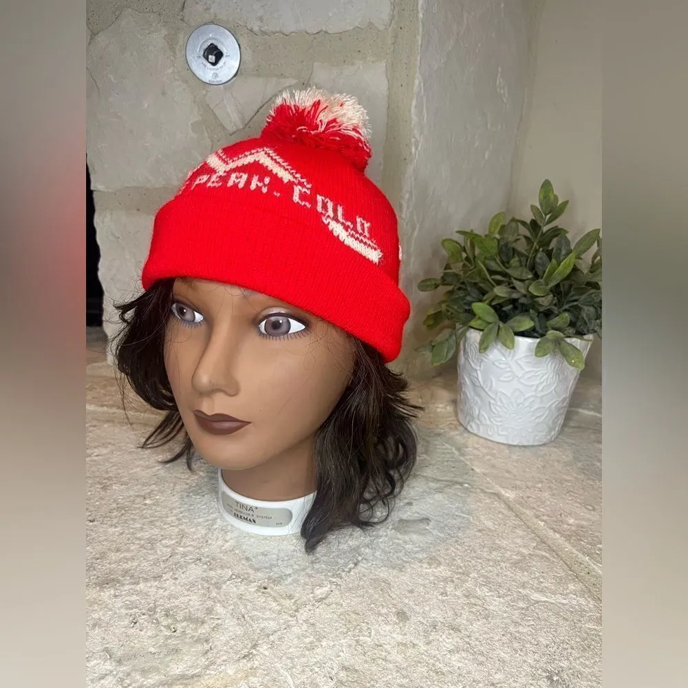 Pikes Peak Colorado Vintage knitted red/off white pom beanie Red - Image 3