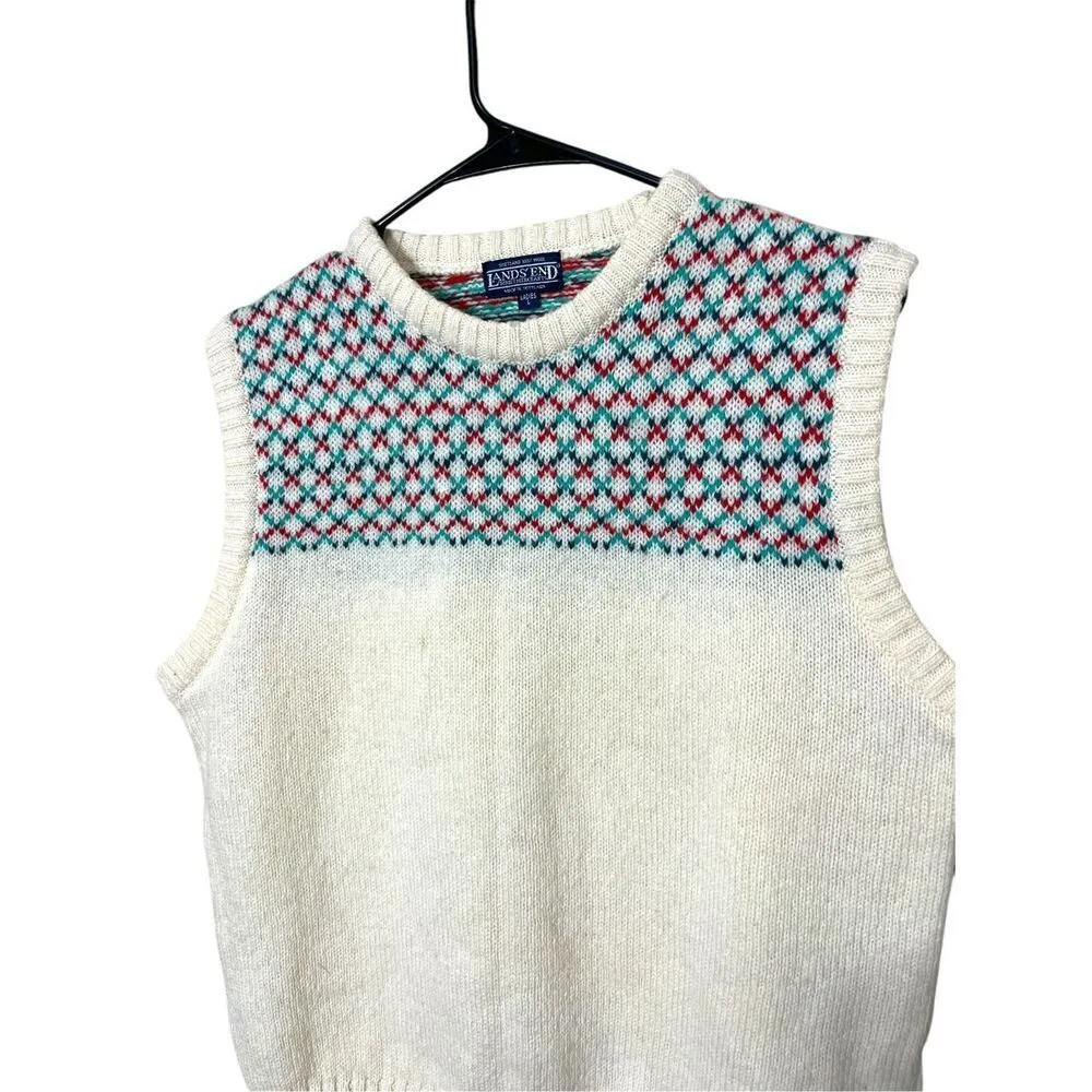 Vintage Lands' End 100% Wool Sweater Vest Size Large Green - Image 2