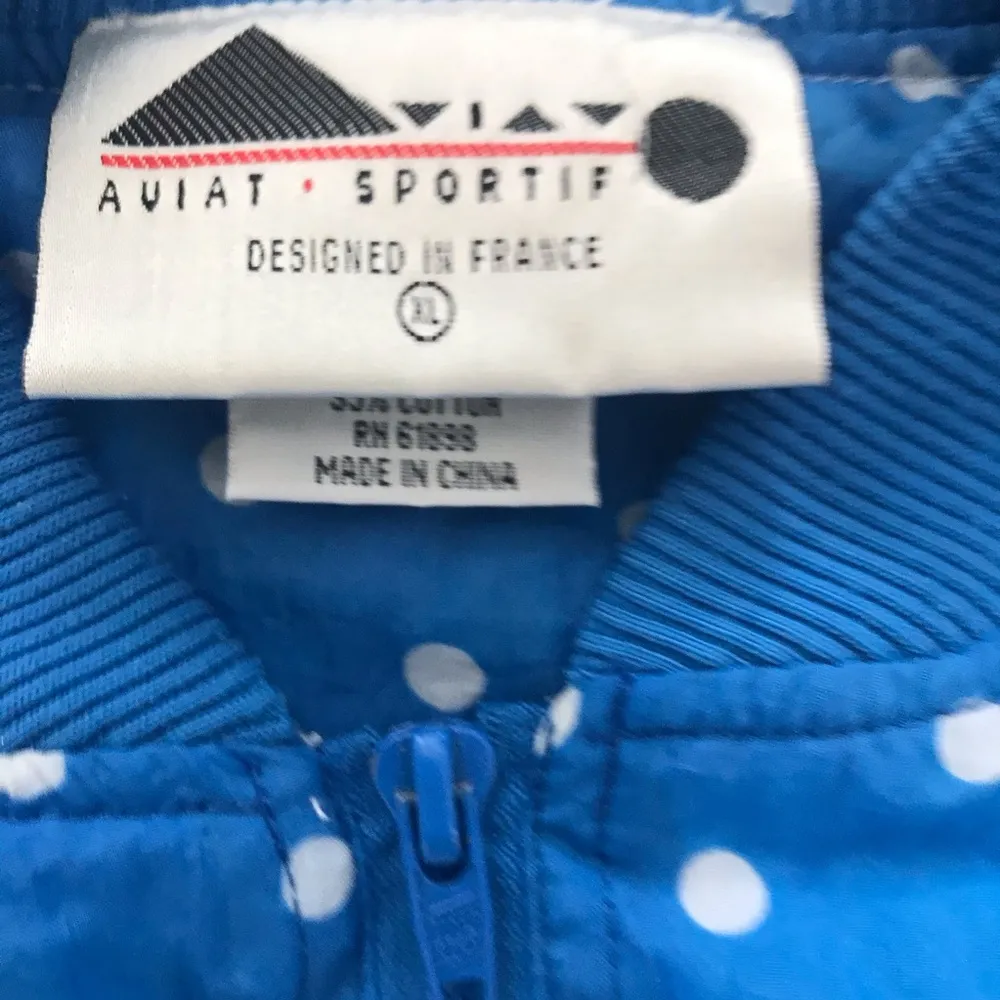 Vintage 90s Aviat Sportif France Blue Polka Dot Windbreaker Jacket XL - Image 2