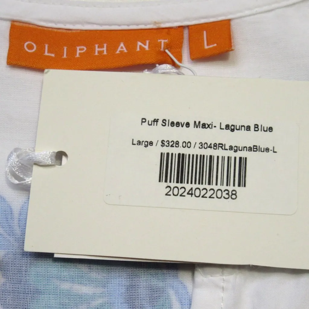 NWT Oliphant Puff Sleeve Maxi in Laguna Blue Floral Cotton Dress L $328 Size L - Image 8