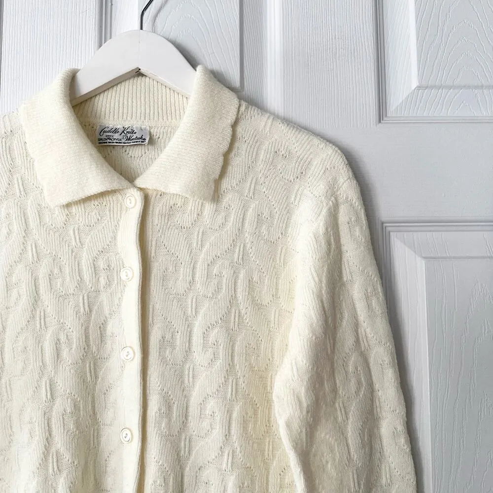 Cuddle Knit Wintuk Vintage Orlon Acrylic Collared Cable Knit Button Cardigan M Size M - Image 4