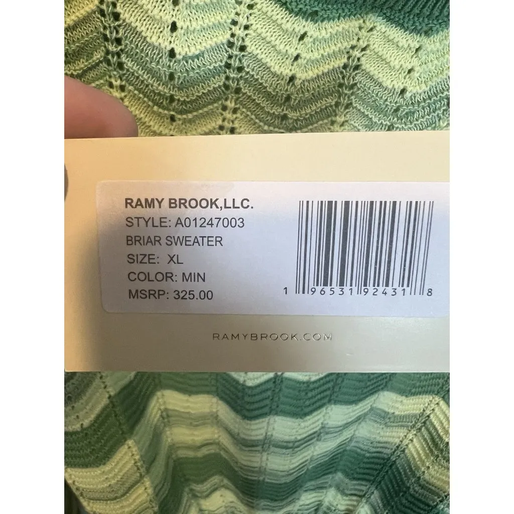 Ramy Brook Briar Cropped Sweater Size XL Green 100% Cotton Wave Knit Square Neck - Image 7